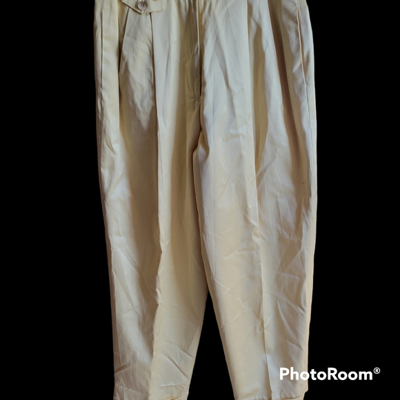 Vintage 80s Rebecca Moses pleated Front, cuffed trouser pants.Gold sheen, sz 14 - Picture 7 of 7